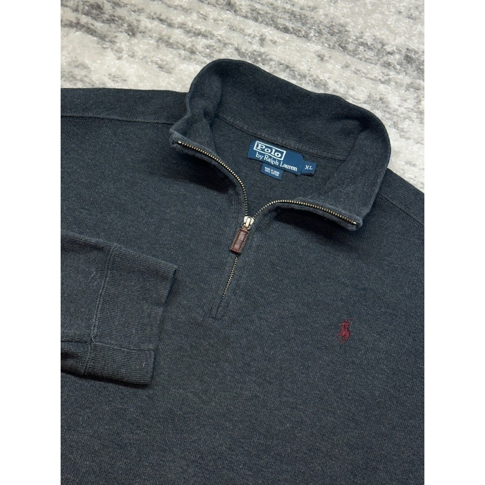 Polo‎ Ralph Lauren Quarter Zip Mens XL Gray Cotton Long Sleeve Pullover Sweater